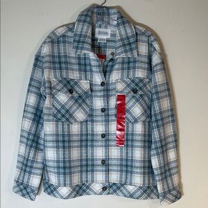 NWT. Boho Boston Traders Wool Blend Textured Plaid Shirt Jacket Shacket. M.